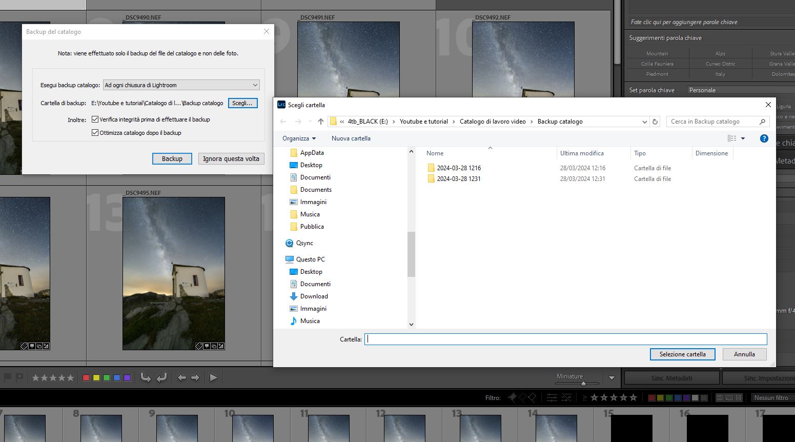 Scelta cartella di backup di Lightroom