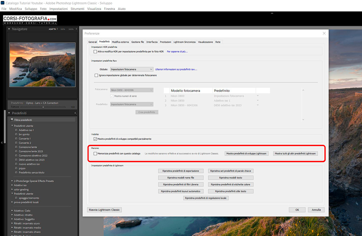 Preferenze di Lightroom
