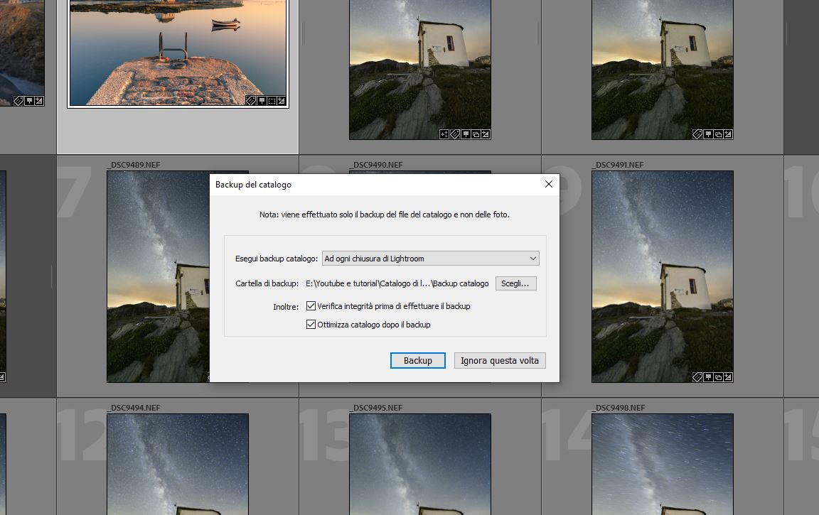 Pannello backup di Lightroom