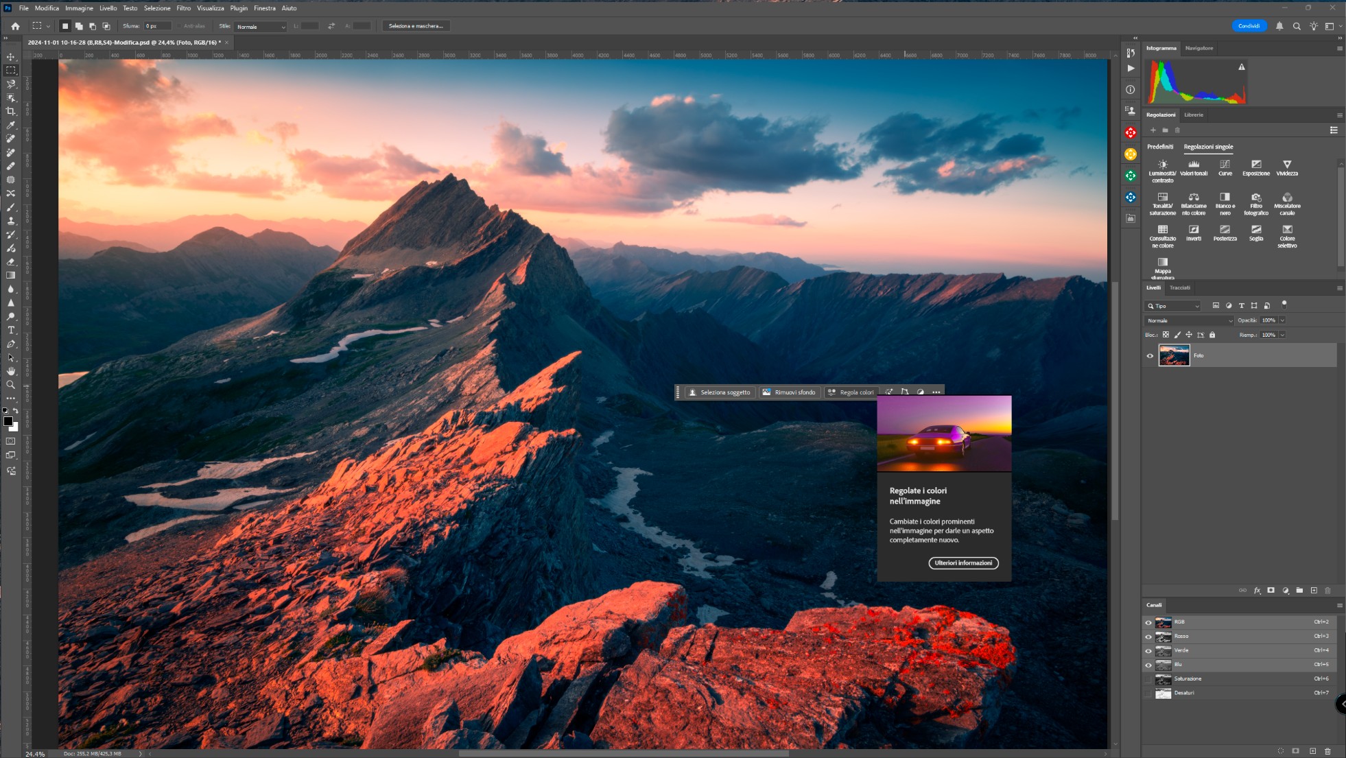 Tonalità e saturazione Photoshop barra 1