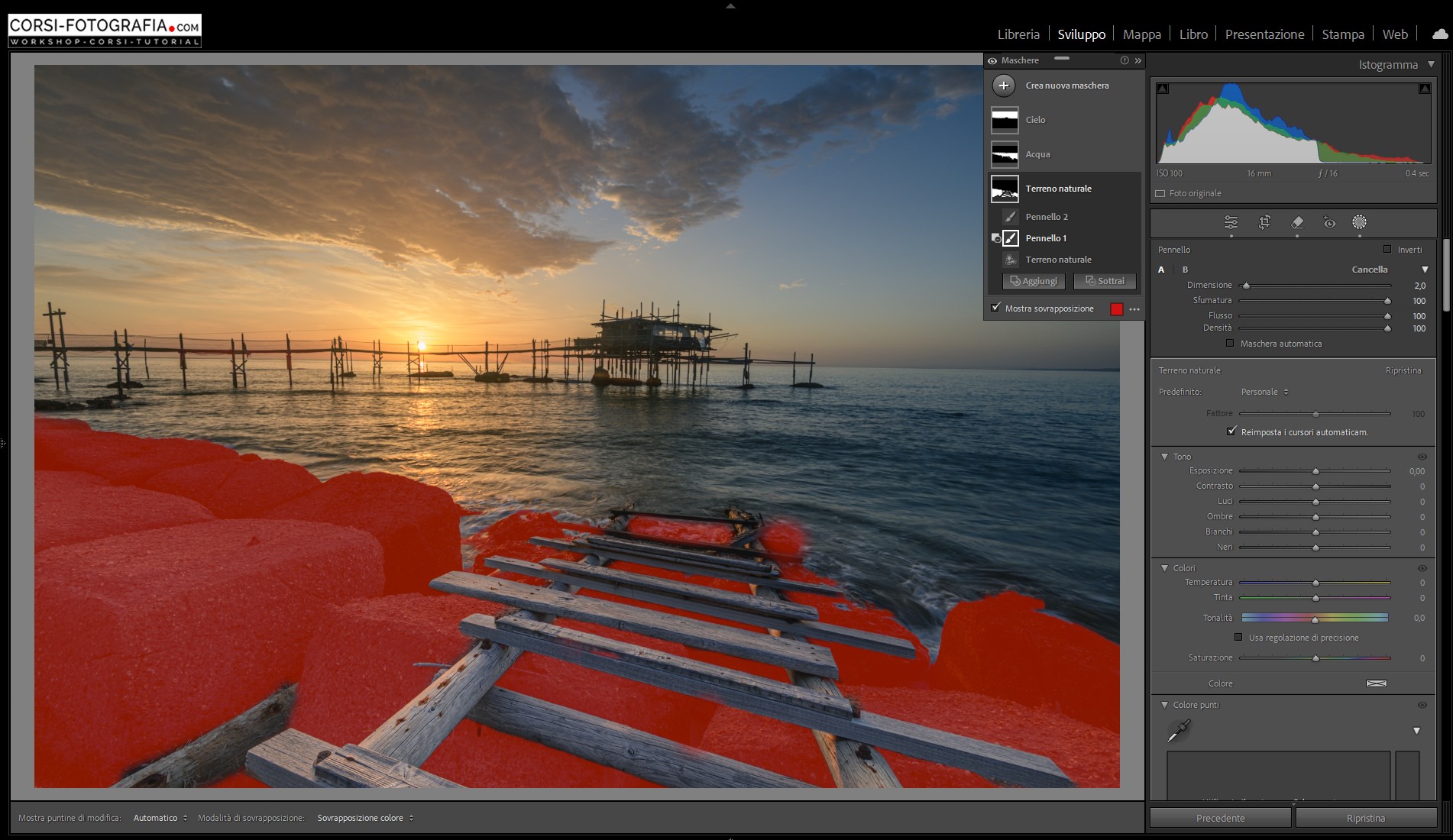 Maschera di paesaggio di Lightroom modificata con altre maschere