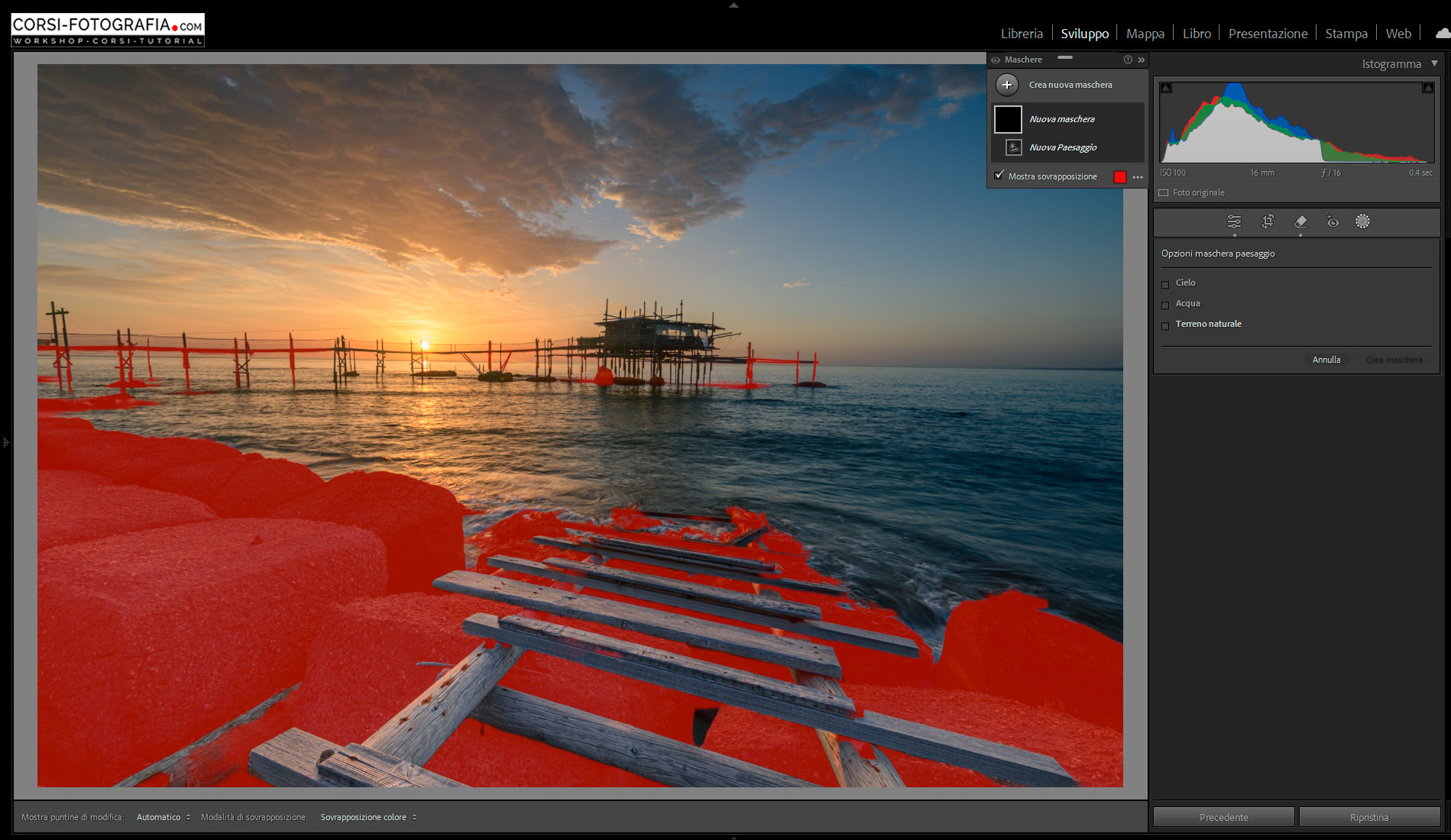 Le maschere di paesaggio create da Lightroom