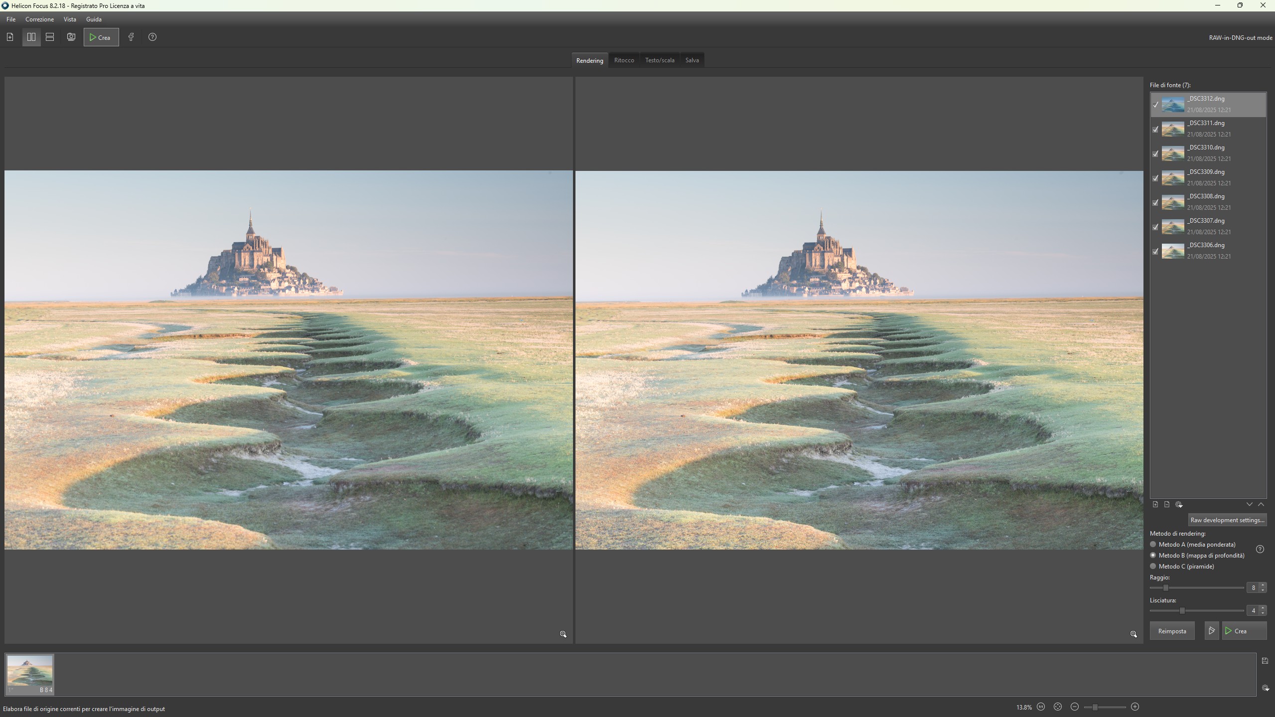 Helicon Focus la schermata del Focus Stacking