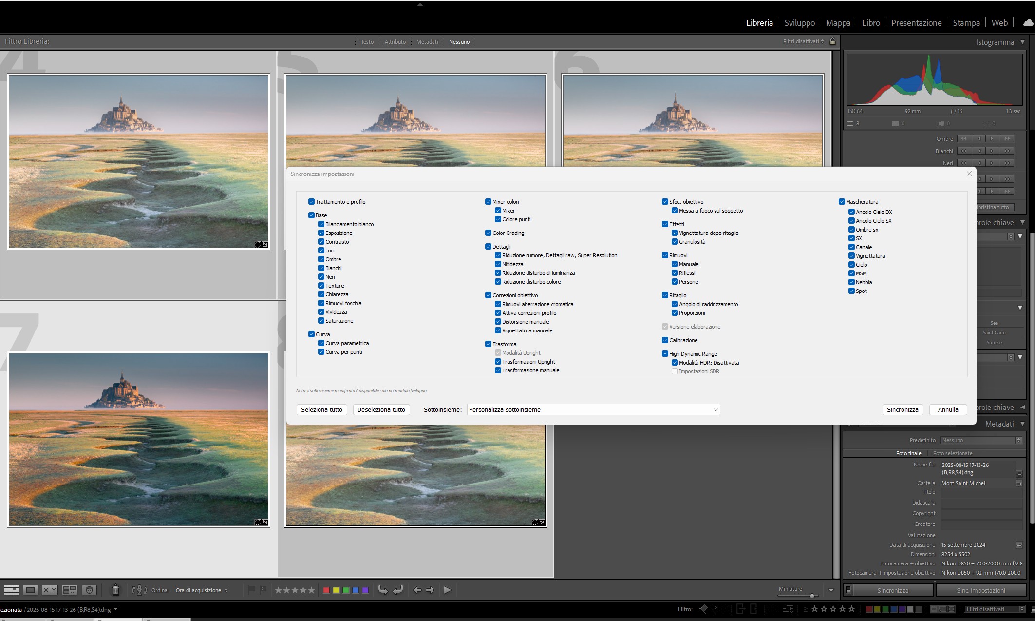 Lightroom sincronizzazione impostazioni
