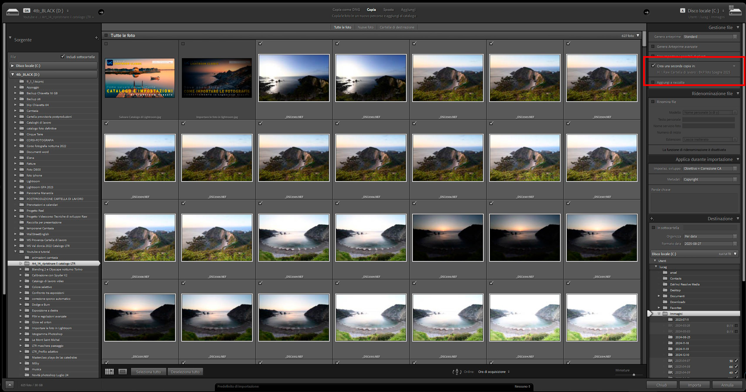 importazione fotografie Lightroom