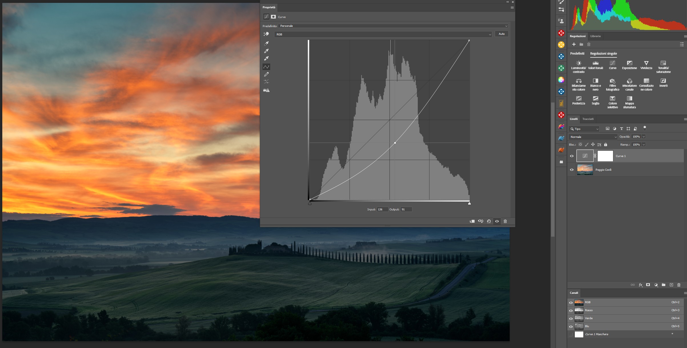 Abbassare un punto sul livello di regolazione curve