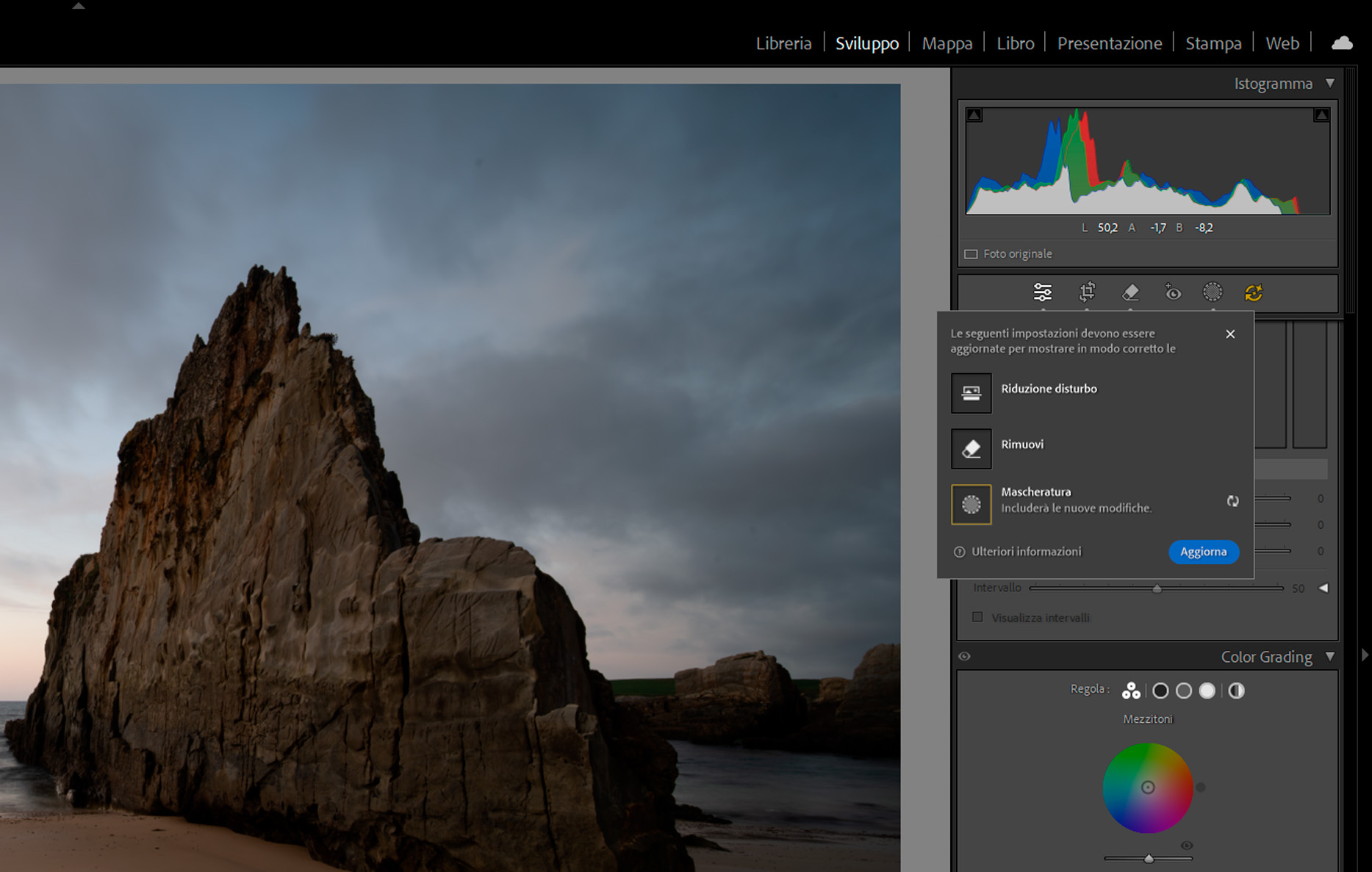 Avviso aggiornare imposrtazioni IA di Lightroom