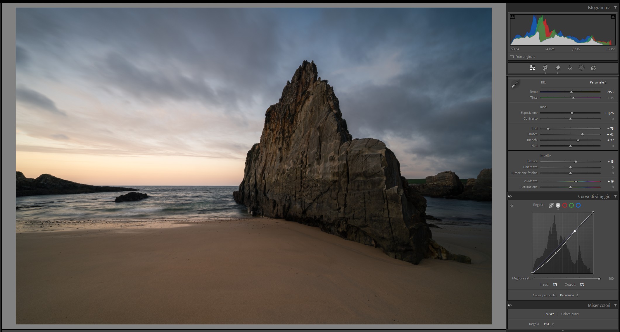 Pannello base di Adobe Lightroom