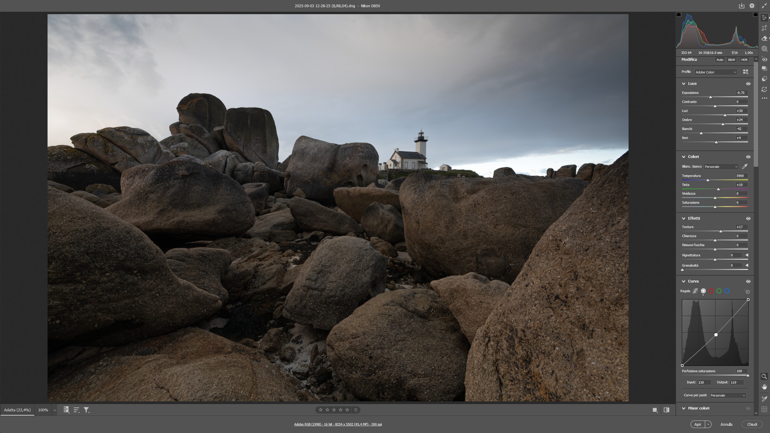 Pannello Luce di Camera Raw