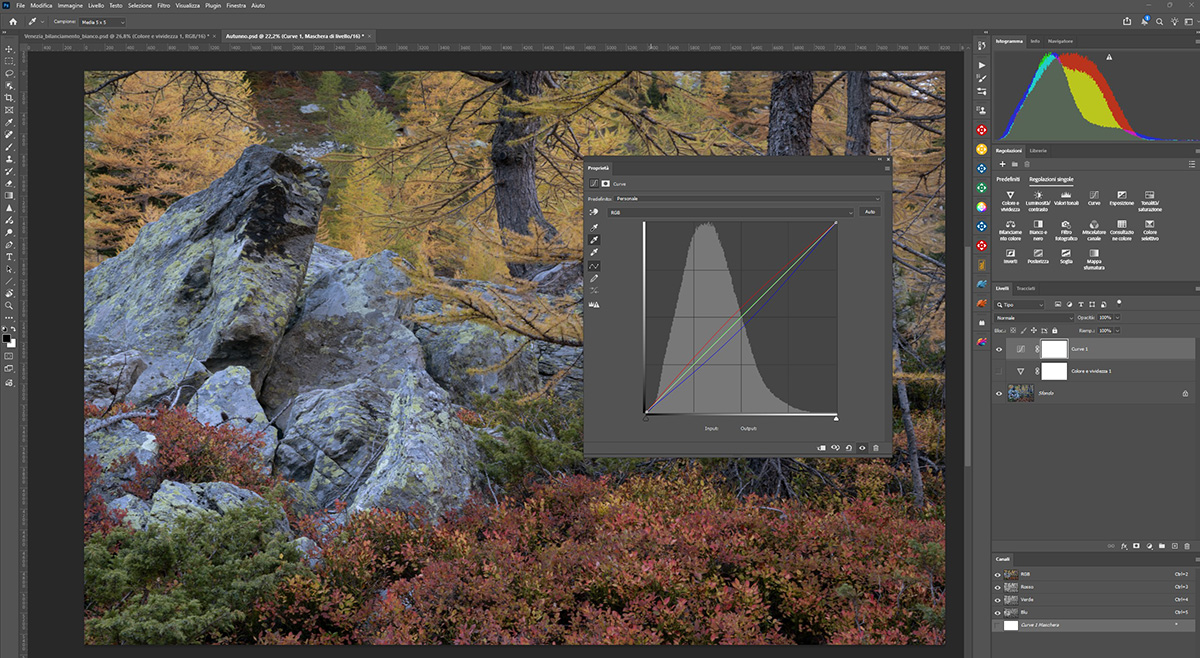 Le curve R,G e B per bilanciare il bianco.