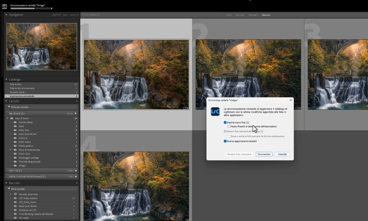 Menù sincronizza cartella Adobe Lightroom Classic