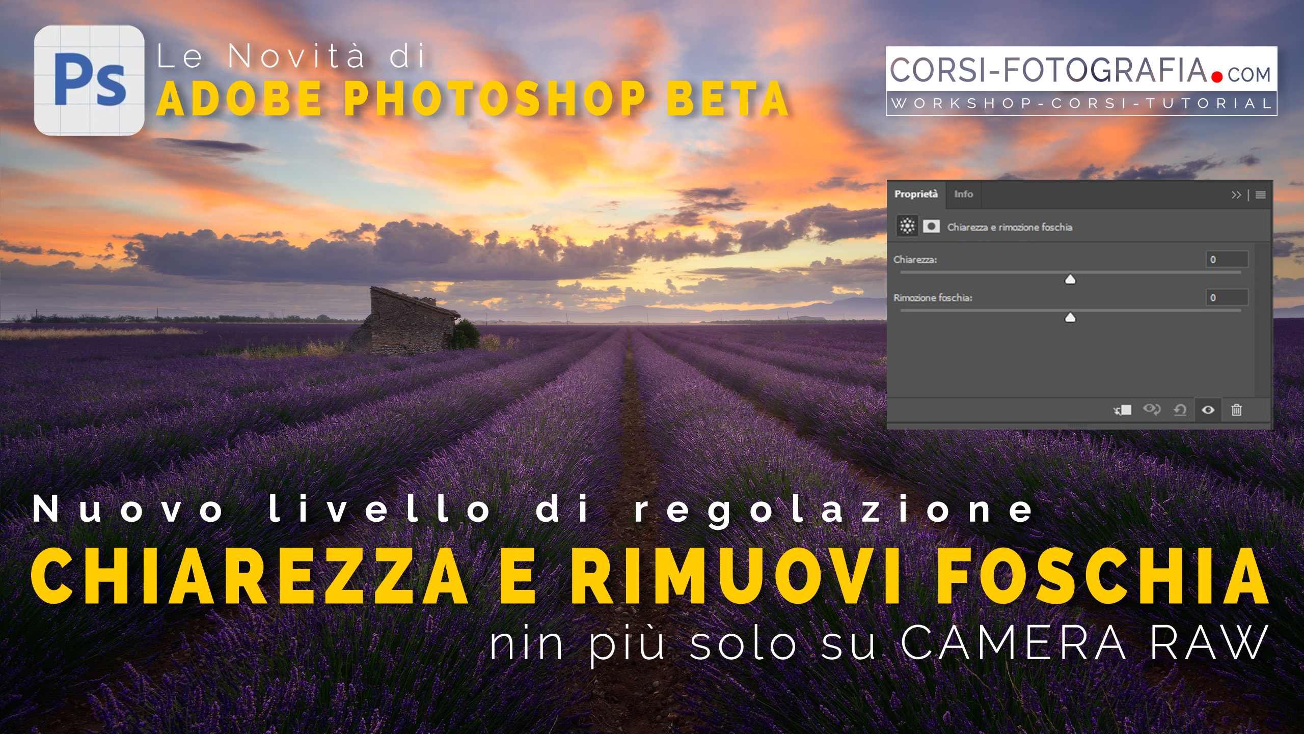 Nuovo livello di regolazione chiarezza e rimuovi foschia novità Photoshop anteprima