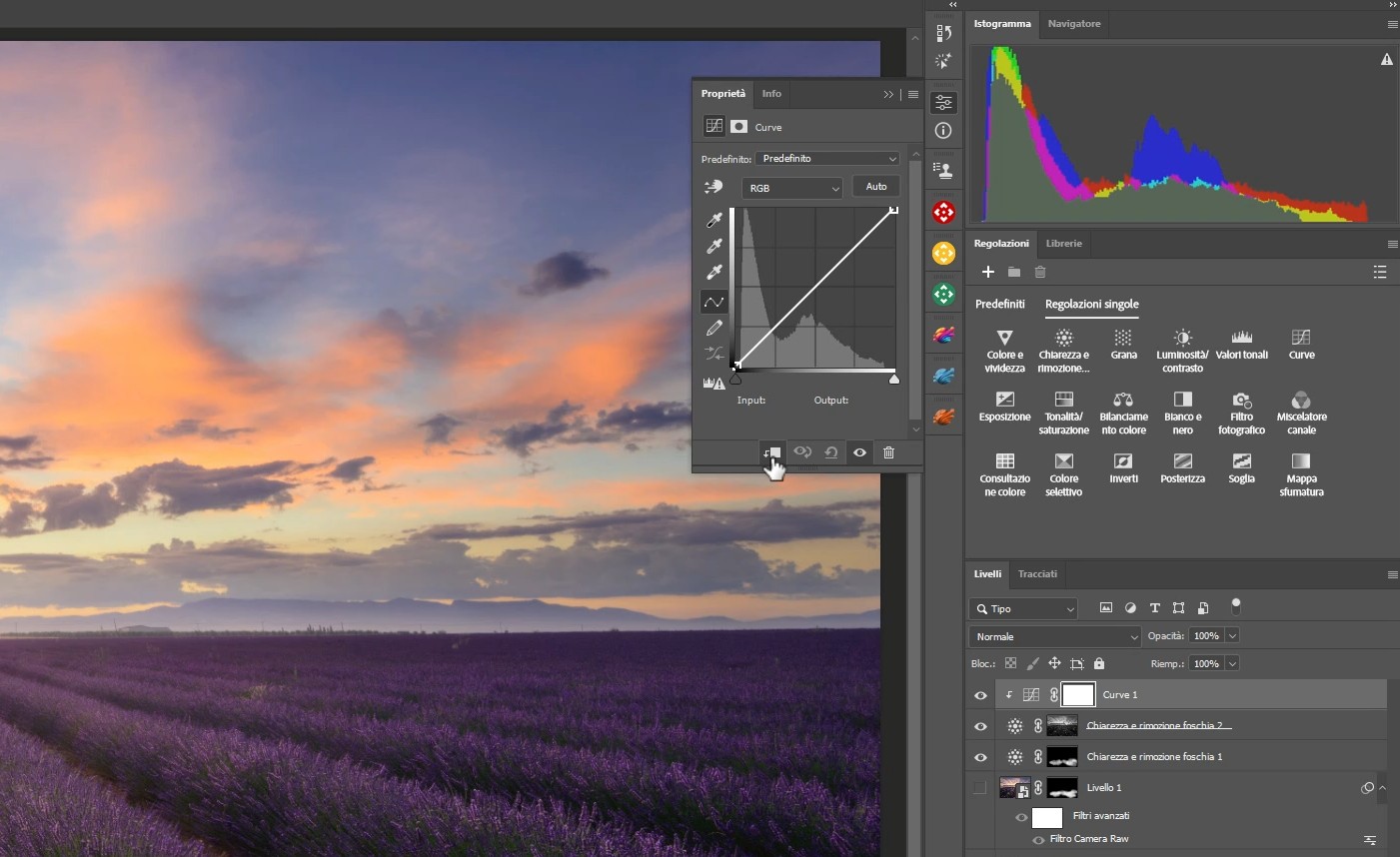 Applicare una maschera di ritaglio alla curva per applicarla solo al livello sottostante
