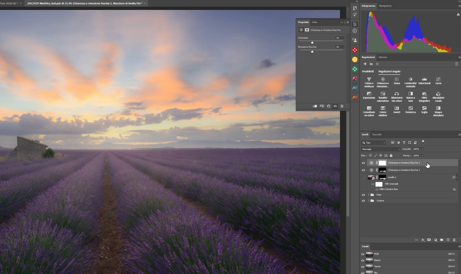 Togliere chiarezza e rimuovi foschia per ottenere un'atmosfera morbida