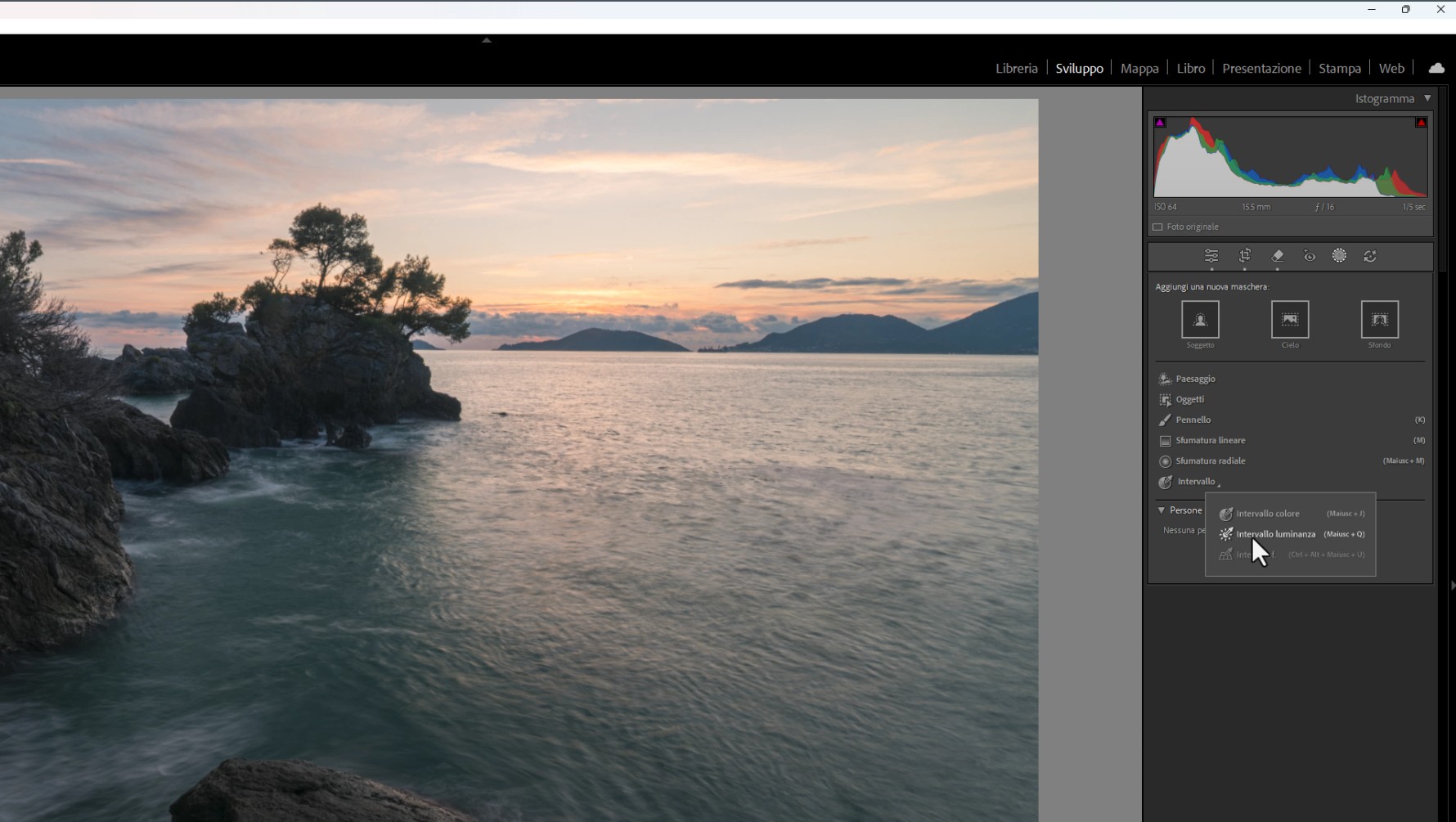 Creare un'intervallo di luminanza con Adobe Lightroom Classic