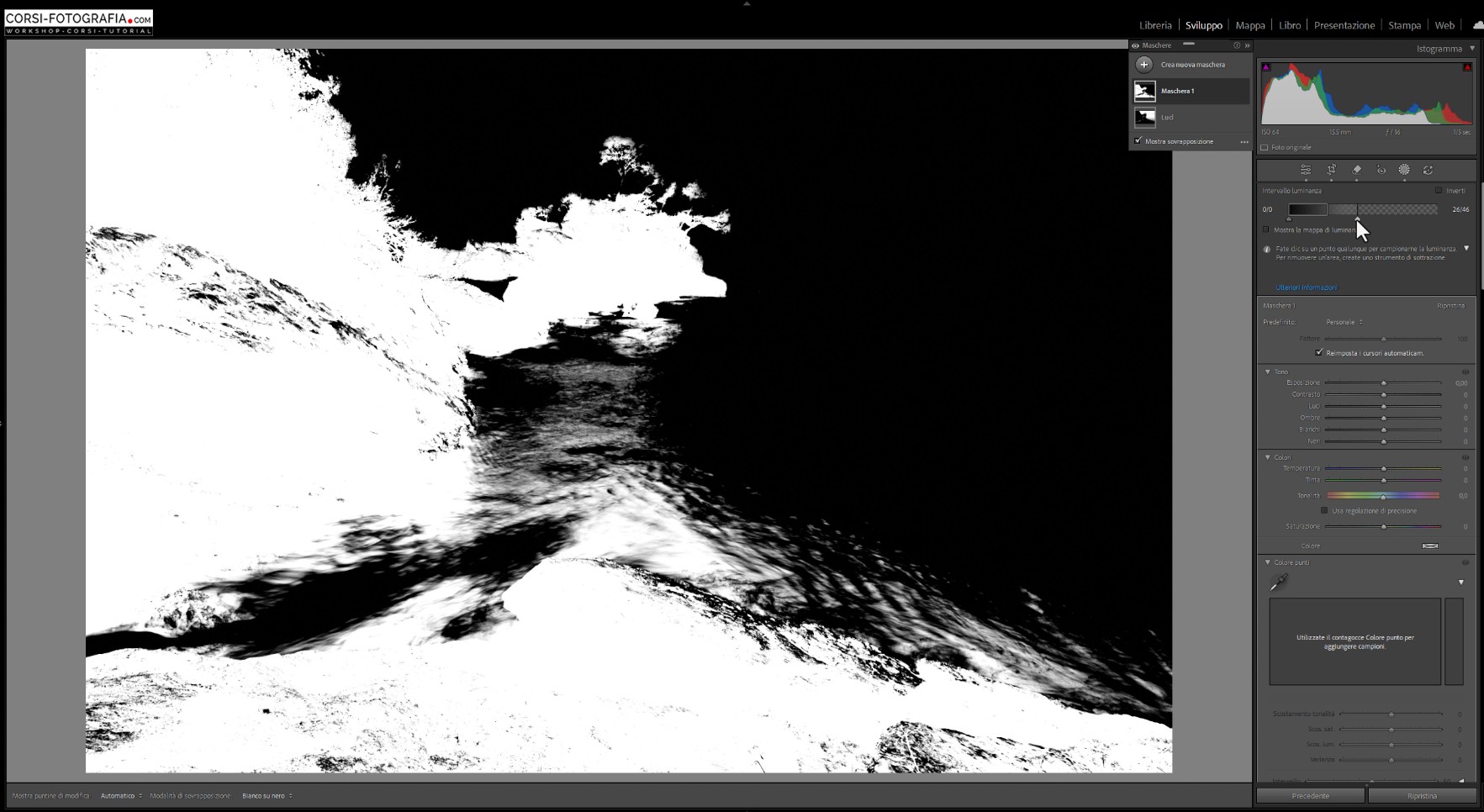 Selezione delle ombre di un'immagine con Adobe Lightroom Classic