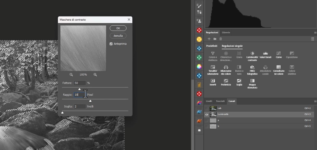Utilizzare il filtro maschera di contrasto per aumentare il volume di un'immagine