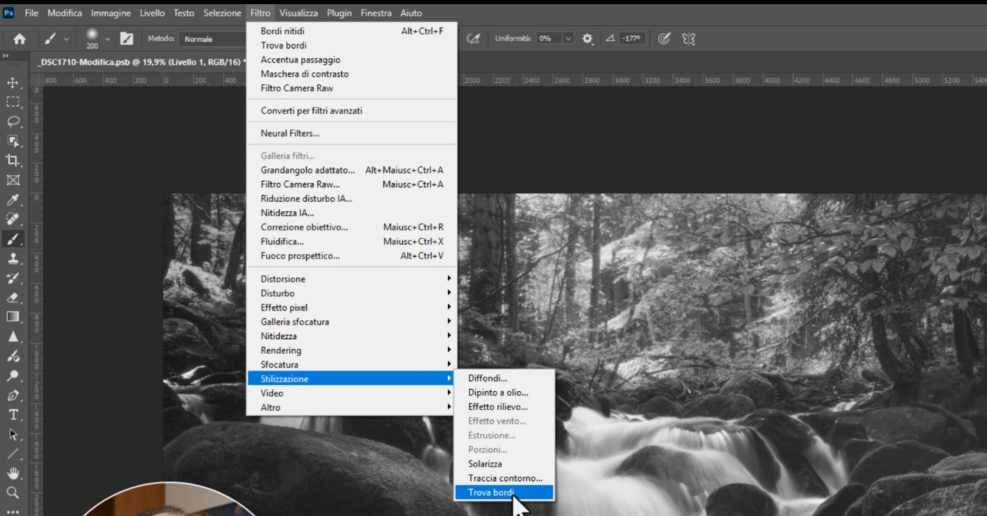 Applicare il filtro trova bordi in Photoshop