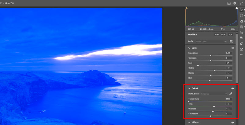 Nuovo limite a 1500 gradi Kelvin per la temperatura colore in Camera Raw
