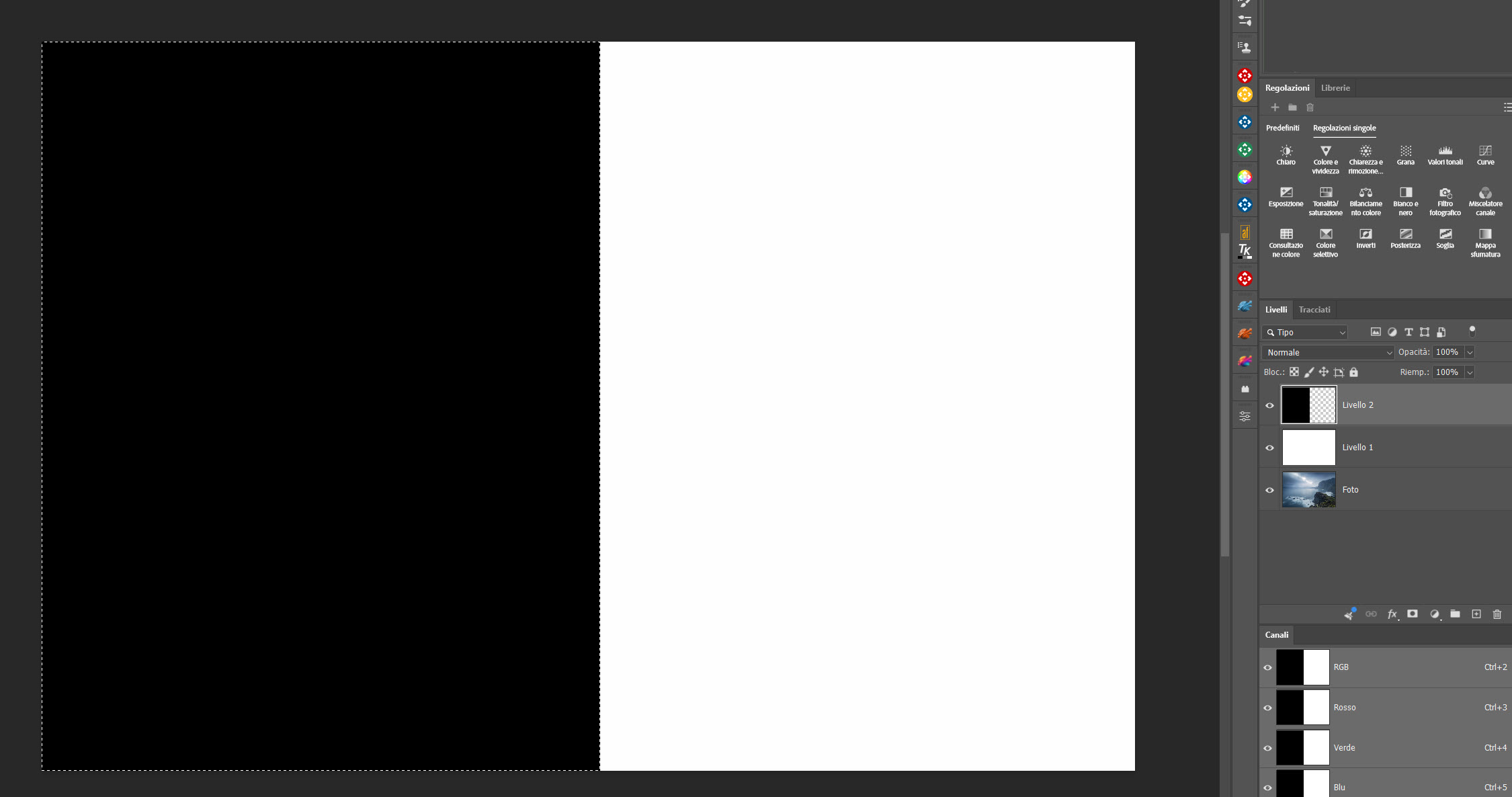 Livello parzialmente riempito di nero in Photoshop