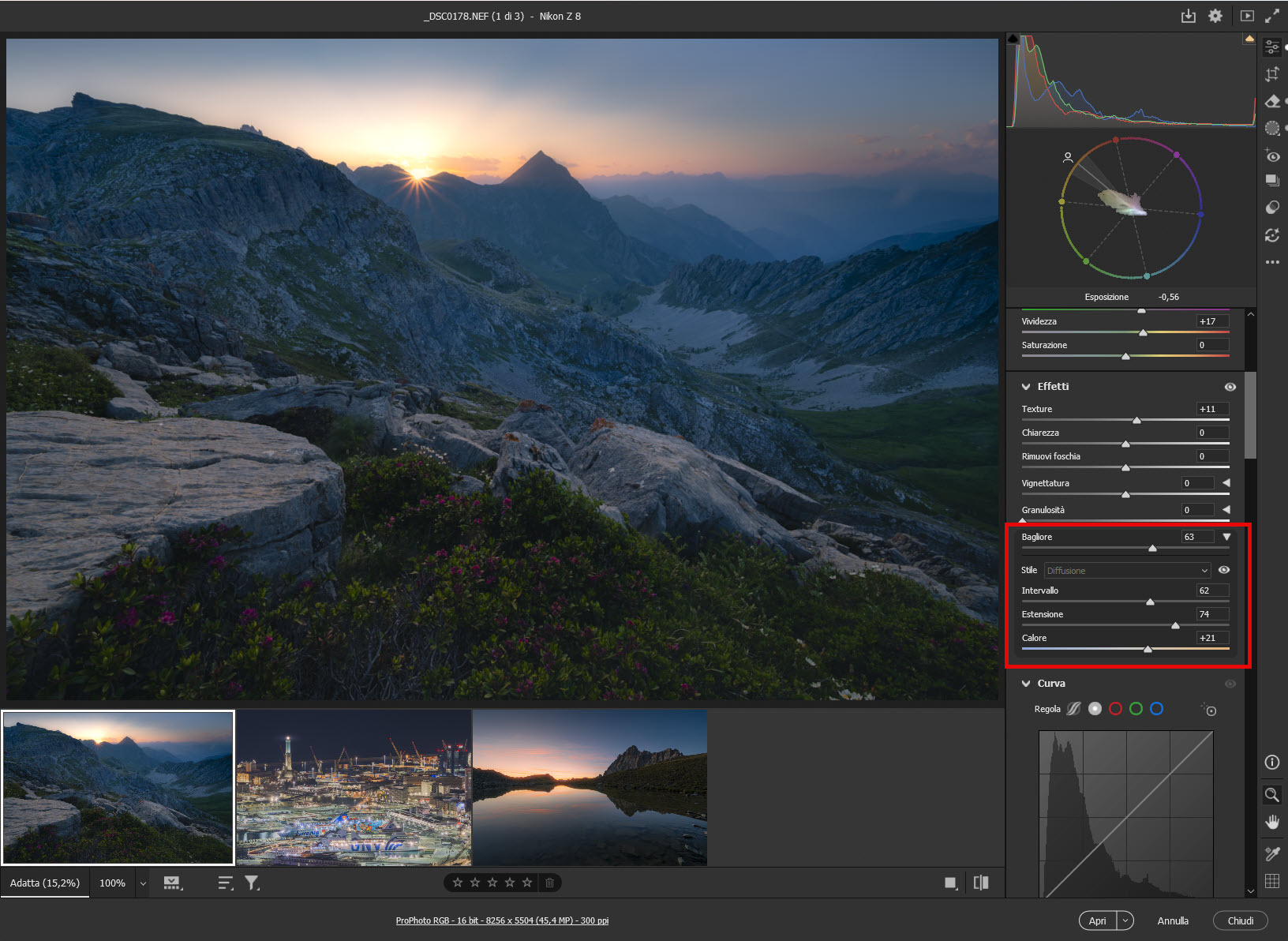 Lo strumento Bagliore all'interno di Camera Raw