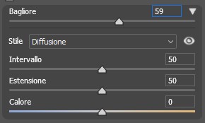 Il pannello di regolazione dello strumento Bagliore di Camera Raw