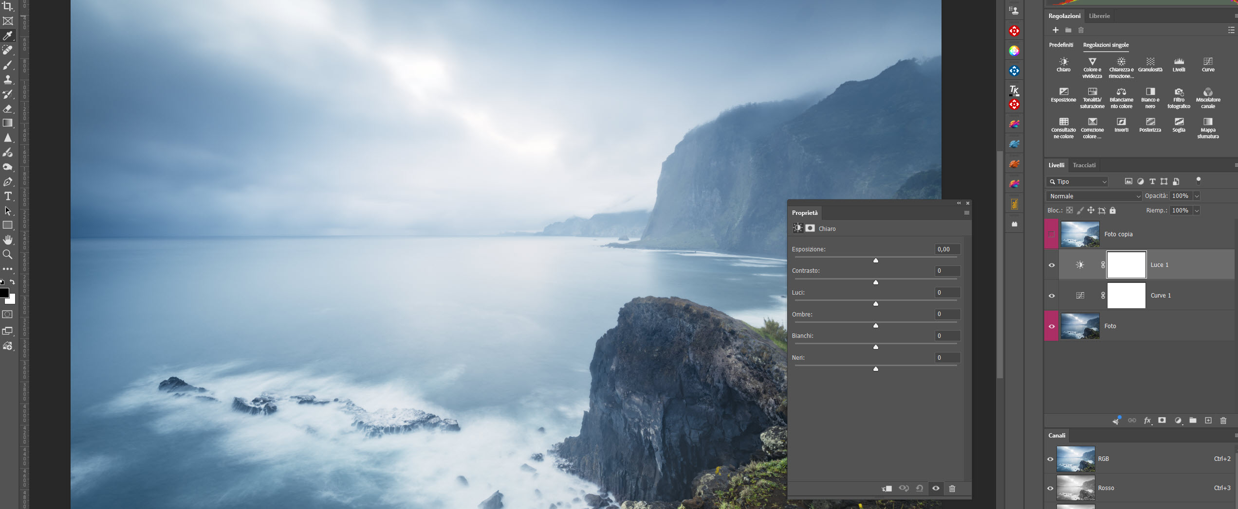 Il livello di regolazione luce o chiaro di photoshop