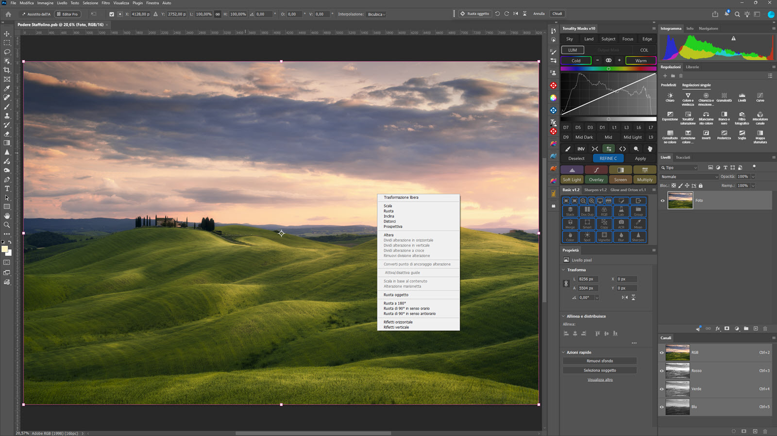 Trasformazione libera Photoshop con menu delle modalità