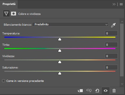 Il pannello dei controlli del livello di regolazione colore e vividezza