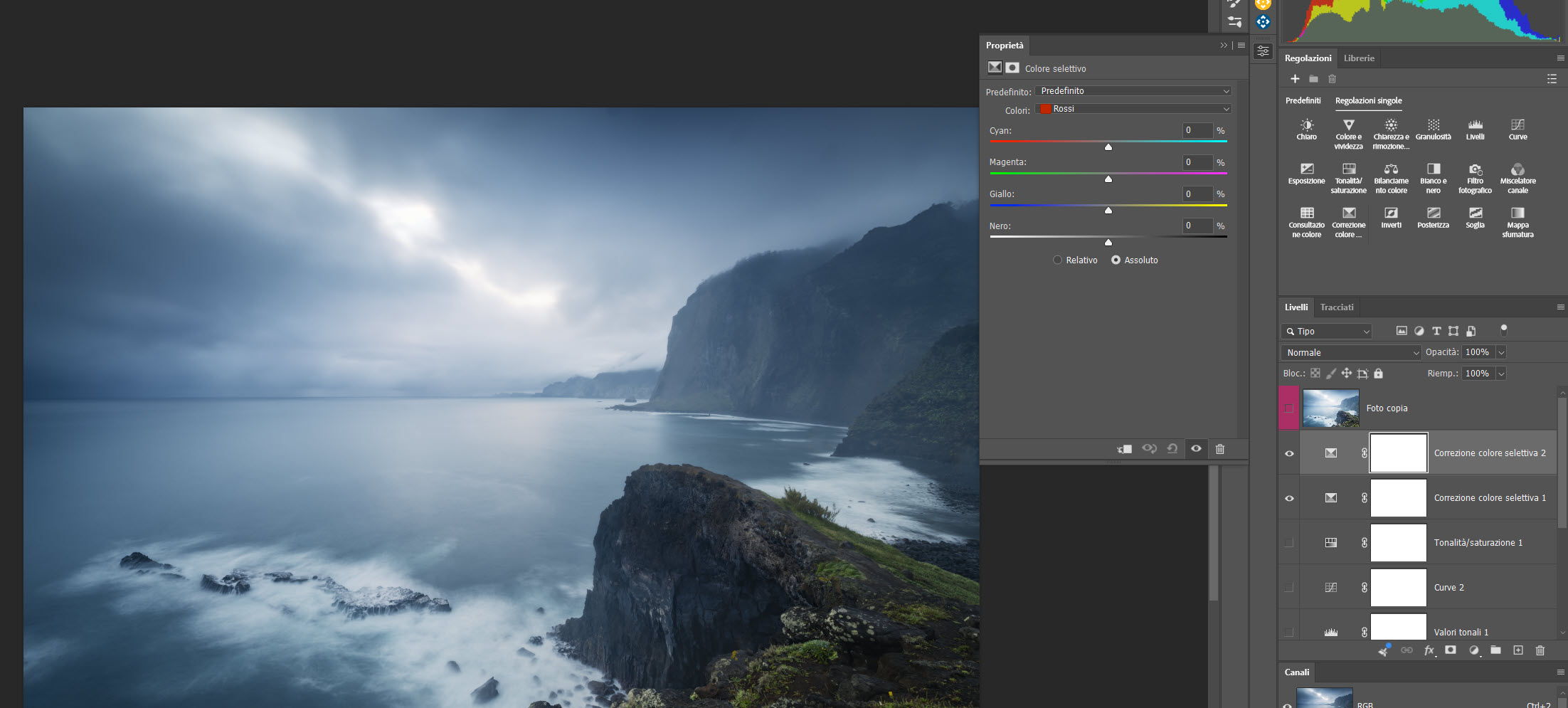 Il livello di regolazione correzione colore selettivo di Photoshop