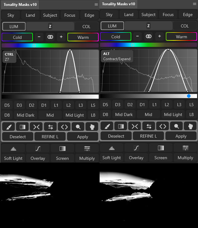 Confronto tra CTRL e ALT nella modalità luminosità.