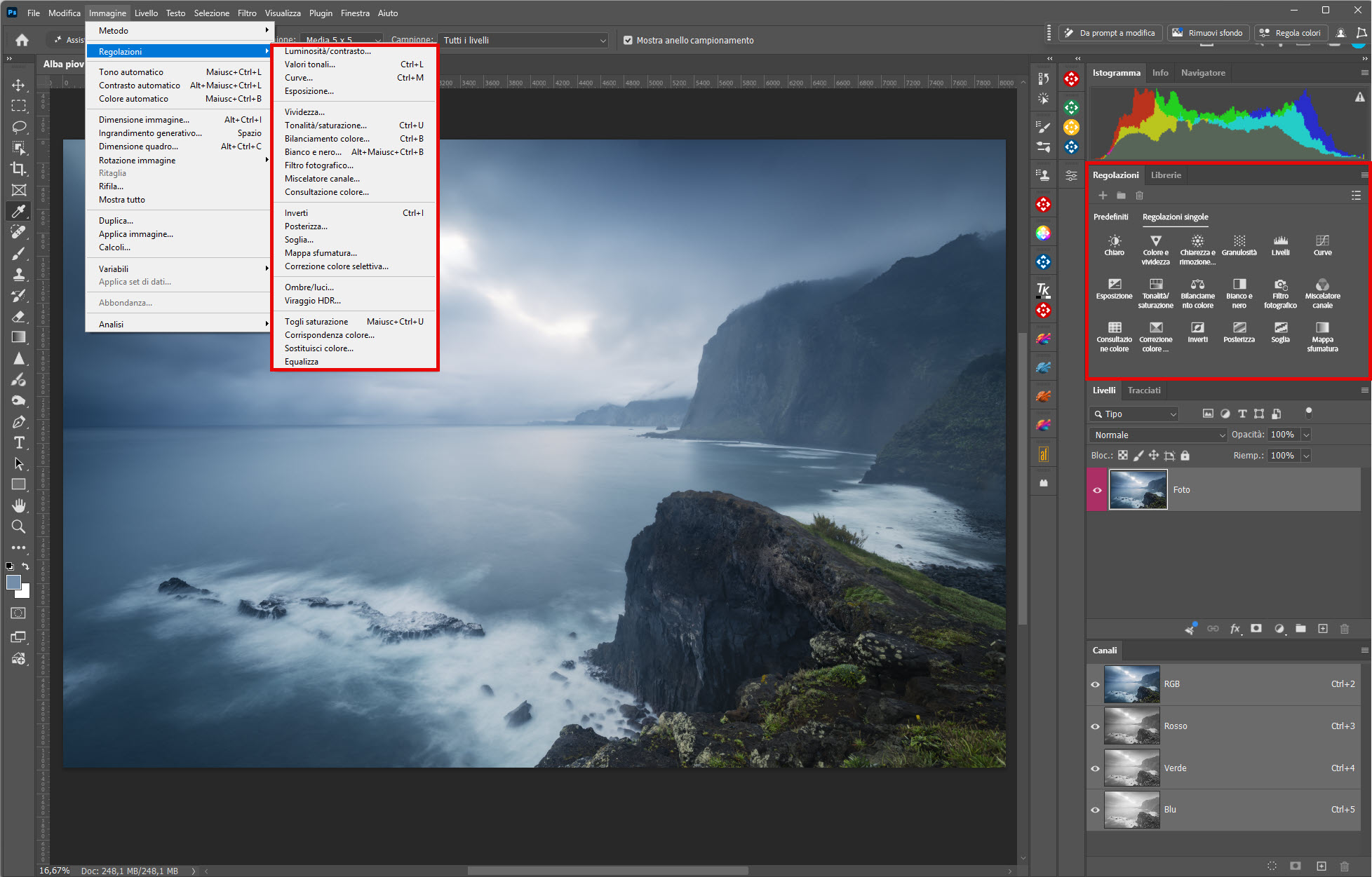 Dove si trovano le regolazioni in Adobe Photoshop